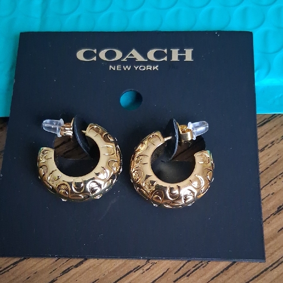 Coach Jewelry - Coach Signature C Embossed Earrings Gold With Crystal Accents NEW $65 Retail